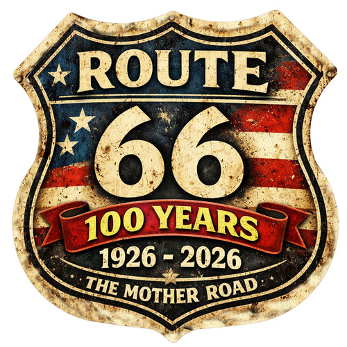 Route 66 Centennial Sign – 100th Anniversary 1926–2026 – Mother Road Metal Wall Decor – Americana Gift – Vintage Highway 66 Sign – Garage Man Cave