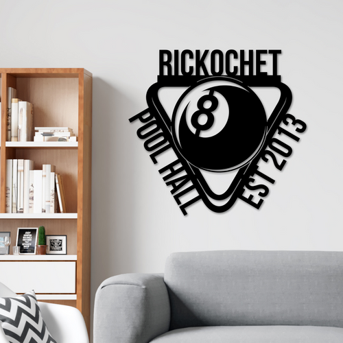 Billiards Metal Wall Art, 8 Ball Pool Sign