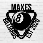 Billiards Metal Wall Art, 8 Ball Pool Sign
