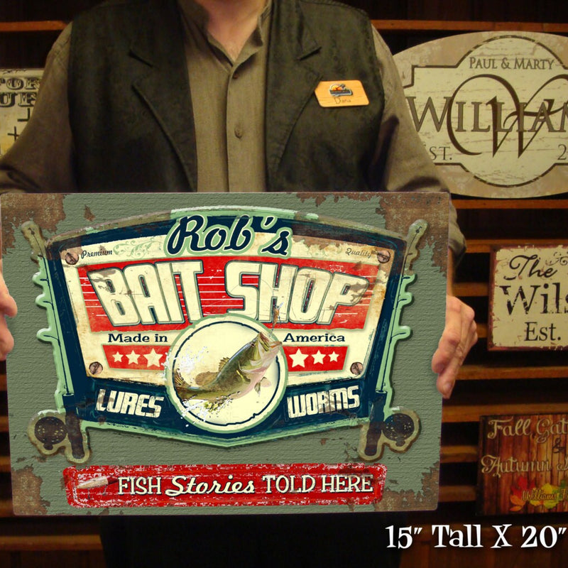 Personalized Fishing Sign – Custom Bait Shop Sign – Gift for Fisherman – Lake House Decor – Man Cave Sign – Cabin Wall Decor – Vintage Metal Sign
