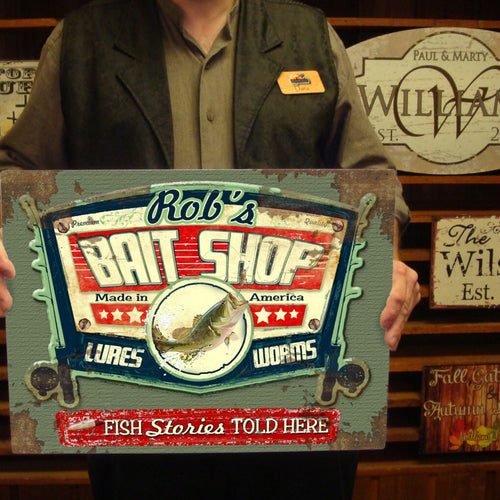 Personalized Fishing Sign – Custom Bait Shop Sign – Gift for Fisherman – Lake House Decor – Man Cave Sign – Cabin Wall Decor – Vintage Metal Sign