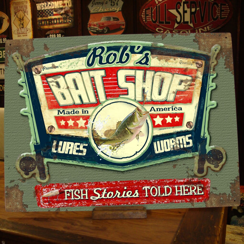 Personalized Fishing Sign – Custom Bait Shop Sign – Gift for Fisherman – Lake House Decor – Man Cave Sign – Cabin Wall Decor – Vintage Metal Sign