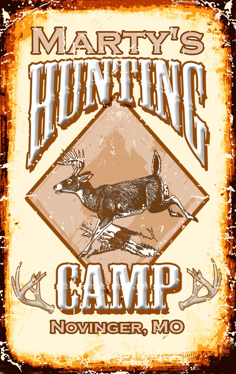 Vintage Hunting Camp Sign - Deer, Elk, or Moose! FREE Personalization