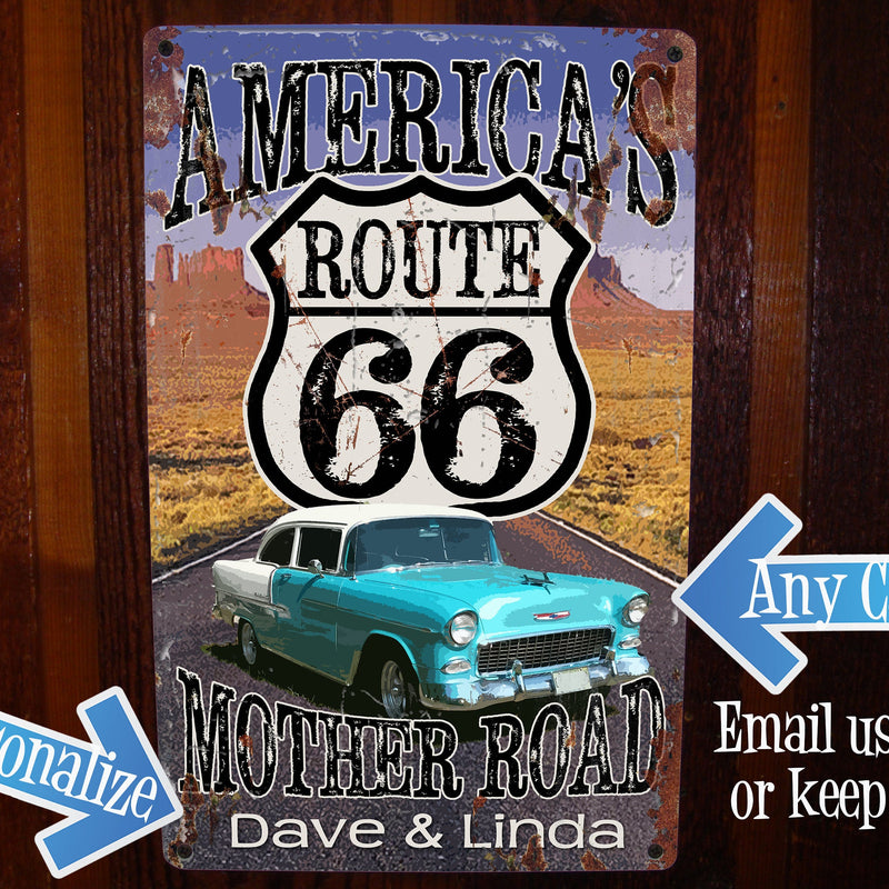Route 66 Mother Road Sign. Custom, Personalized Tin Sign! Vintage Tin Sign.