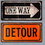 Vintage, Rustic Road Signs - One Way and Detour Sign