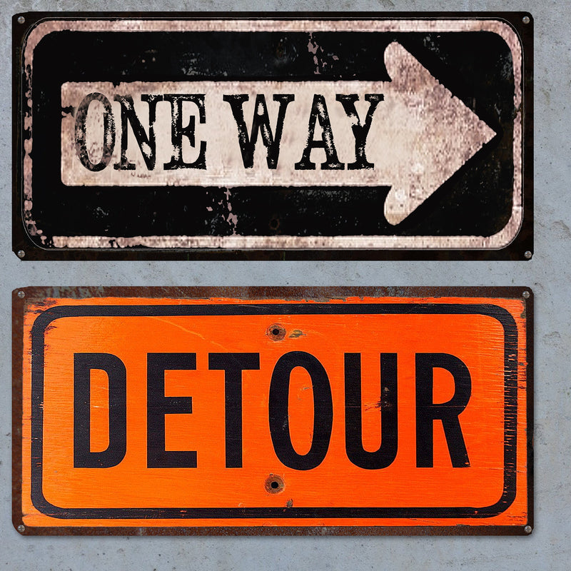 Vintage, Rustic Road Signs - One Way and Detour Sign