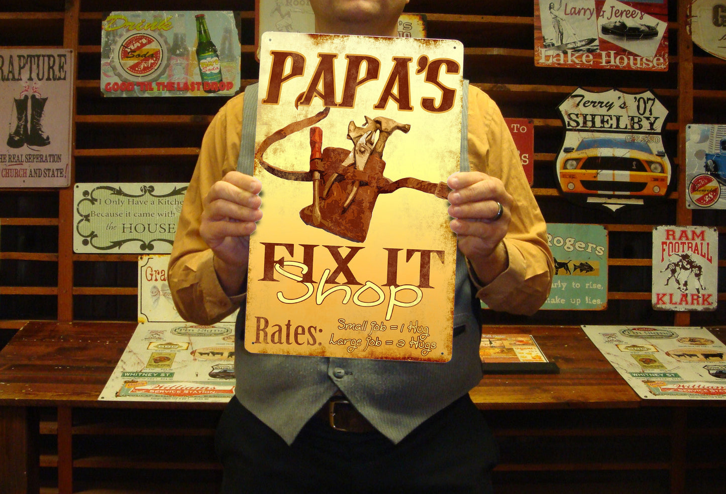 Fix it Shop. Dad's Shop, Papa's Shop, Custom Shop Sign. Great Man Gift.  Free Personalization!