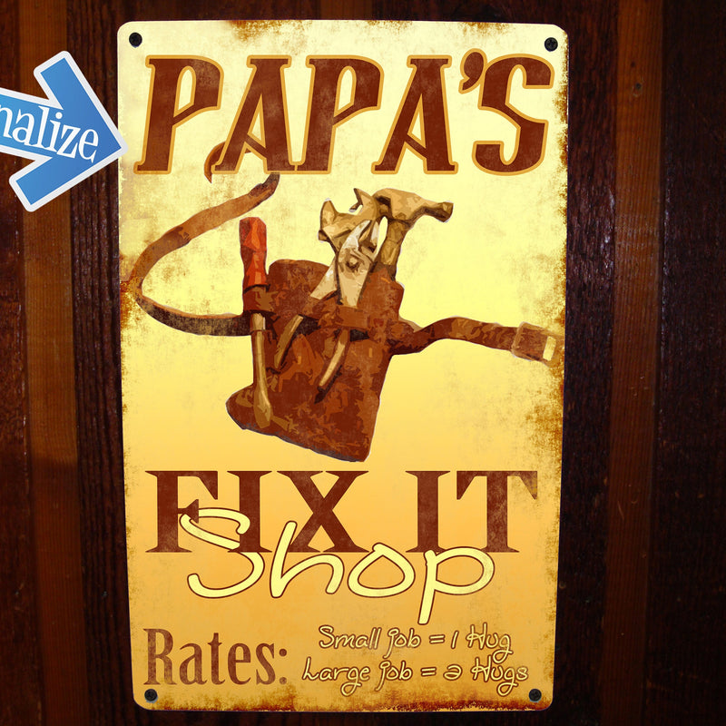 Fix it Shop. Dad's Shop, Papa's Shop, Custom Shop Sign. Great Man Gift.  Free Personalization!
