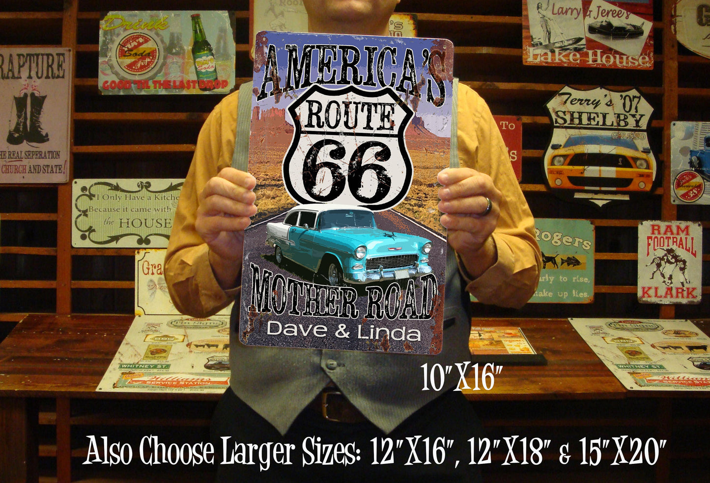 Route 66 Mother Road Sign. Custom, Personalized Tin Sign! Vintage Tin Sign.