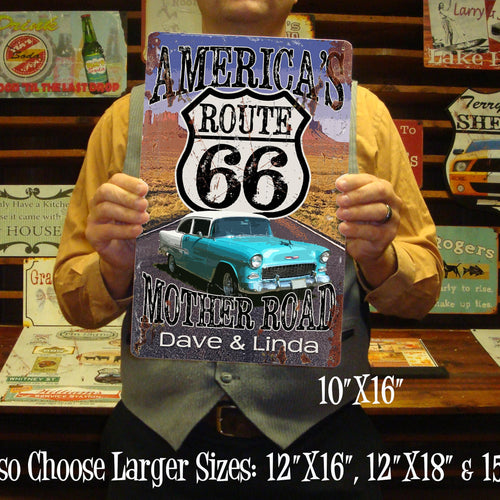 Route 66 Mother Road Sign. Custom, Personalized Tin Sign! Vintage Tin Sign.