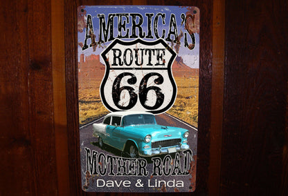 Route 66 Mother Road Sign. Custom, Personalized Tin Sign! Vintage Tin Sign.