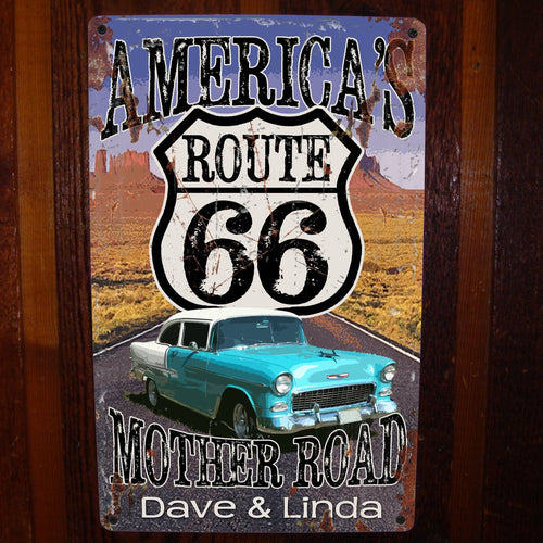Route 66 Mother Road Sign. Custom, Personalized Tin Sign! Vintage Tin Sign.
