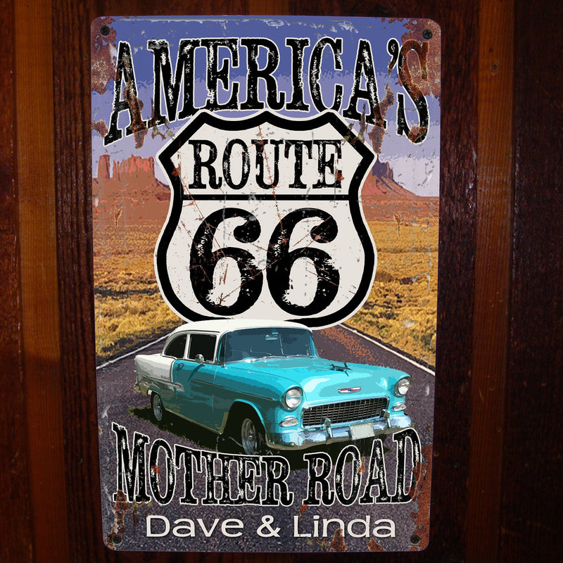 Route 66 Mother Road Sign. Custom, Personalized Tin Sign! Vintage Tin Sign.