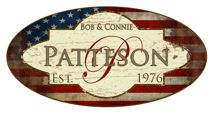 Custom Made Vintage Patriotic Family Name Metal Sign