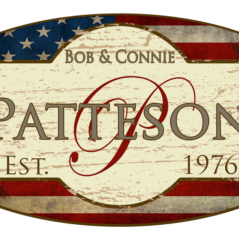 Custom Made Vintage Patriotic Family Name Metal Sign