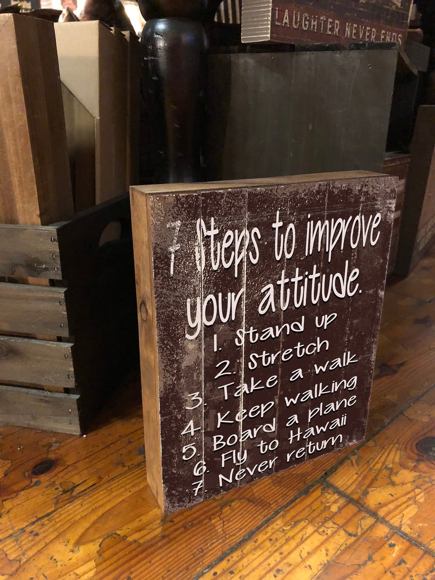 Vintage 7 Steps to Happiness Wooden Box Sign