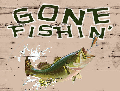 Vintage Gone Fishing Wood Box Sign