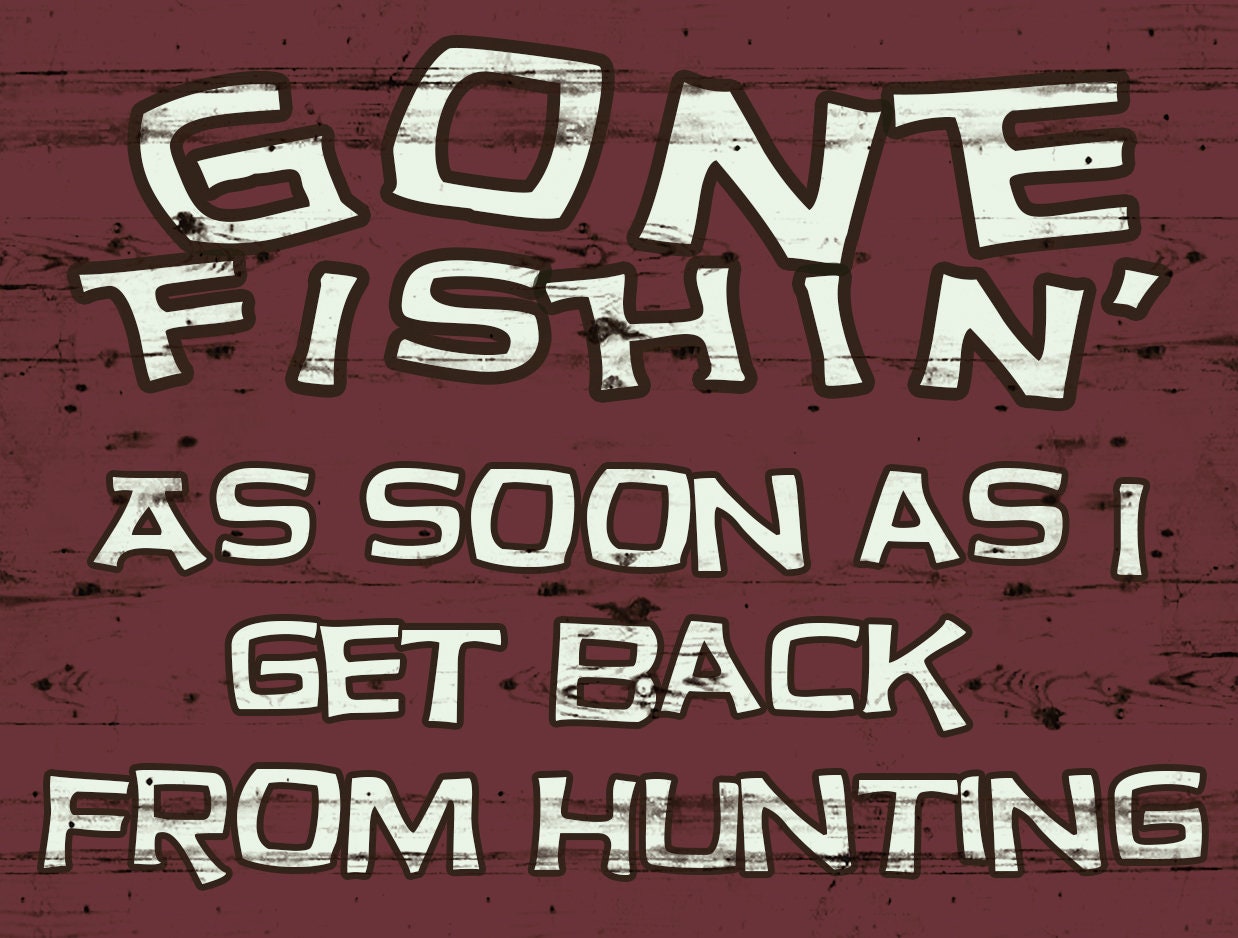 Vintage Gone Fishing Wooden Sign