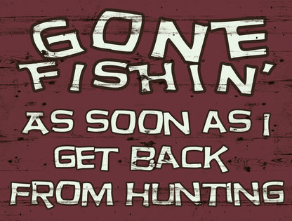 Vintage Gone Fishing Sign - Wood Box