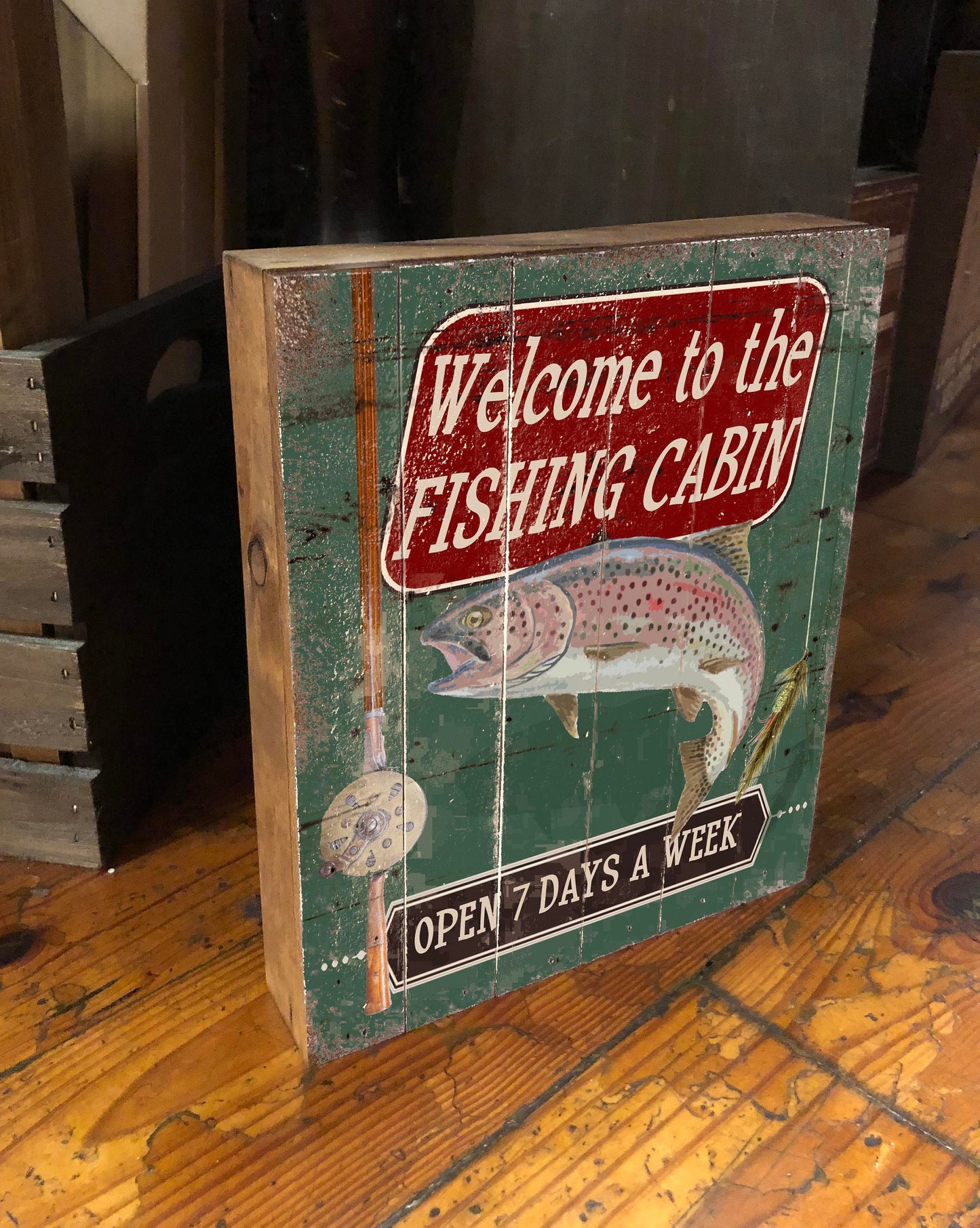 Vintage Fishing Cabin Wooden Signs