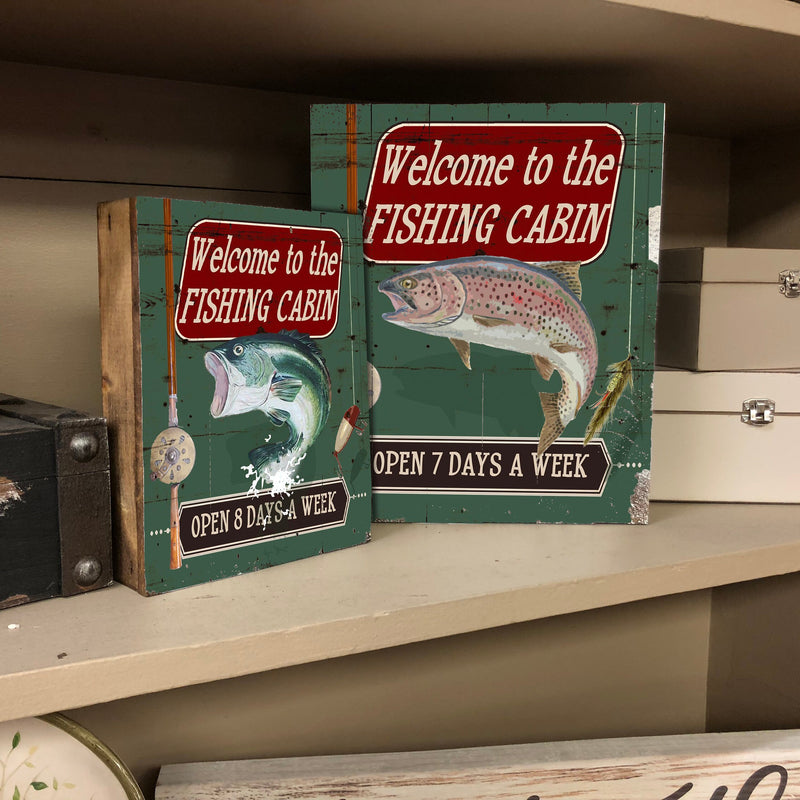 Vintage fishing wood signs, trout and bass