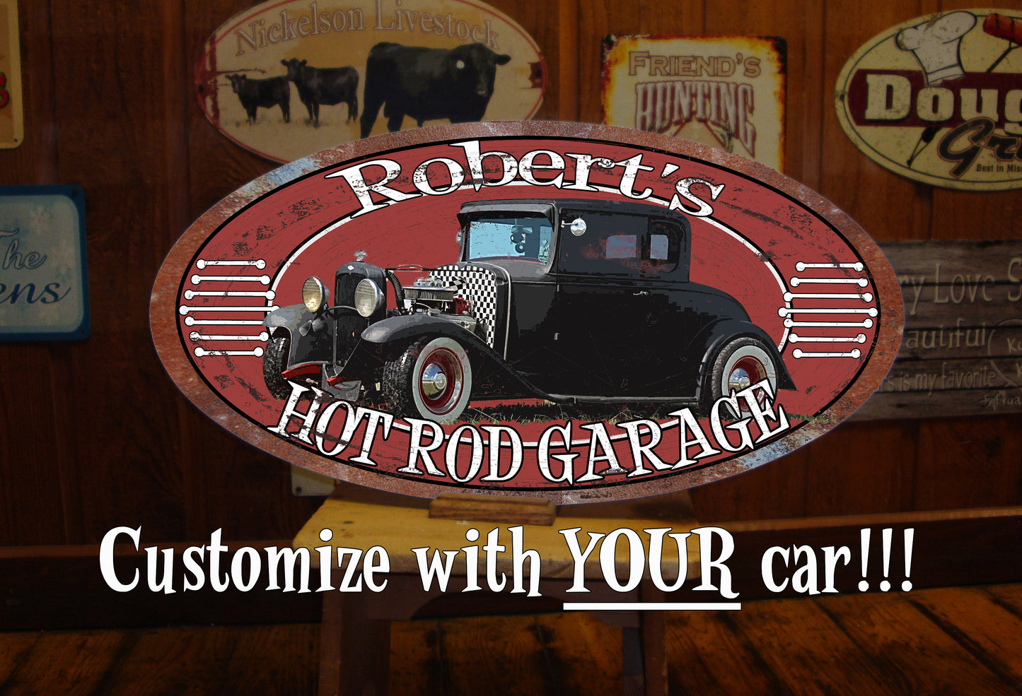 Custom Vintage Tin Sign - with picture of YOUR Car!!!