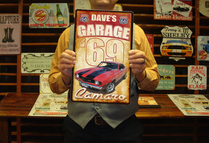 Vintage Tin Metal Sign for Garage. Free Personalization! YOUR Car Included on the Sign.