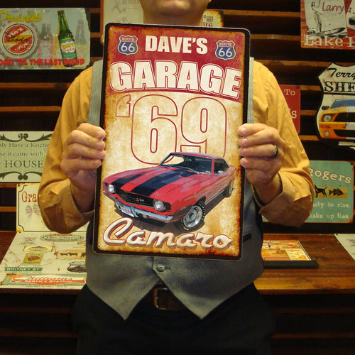 Vintage Tin Metal Sign for Garage. Free Personalization! YOUR Car Included on the Sign.
