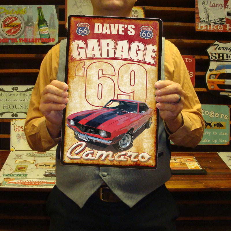 Vintage Tin Metal Sign for Garage. Free Personalization! YOUR Car Included on the Sign.