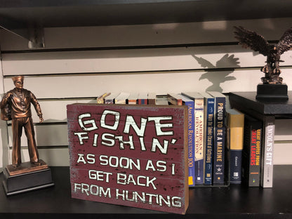 Vintage Gone Fishing Sign - Wood Box