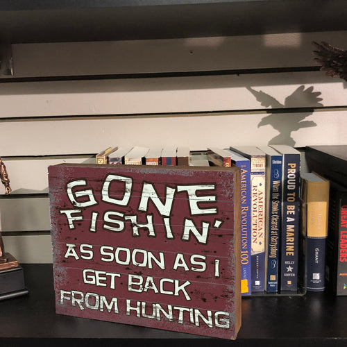 Vintage Gone Fishing Sign - Wood Box