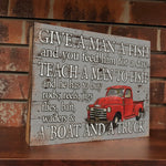 Vintage fishing wood box sign