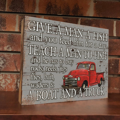 Vintage fishing wood box sign