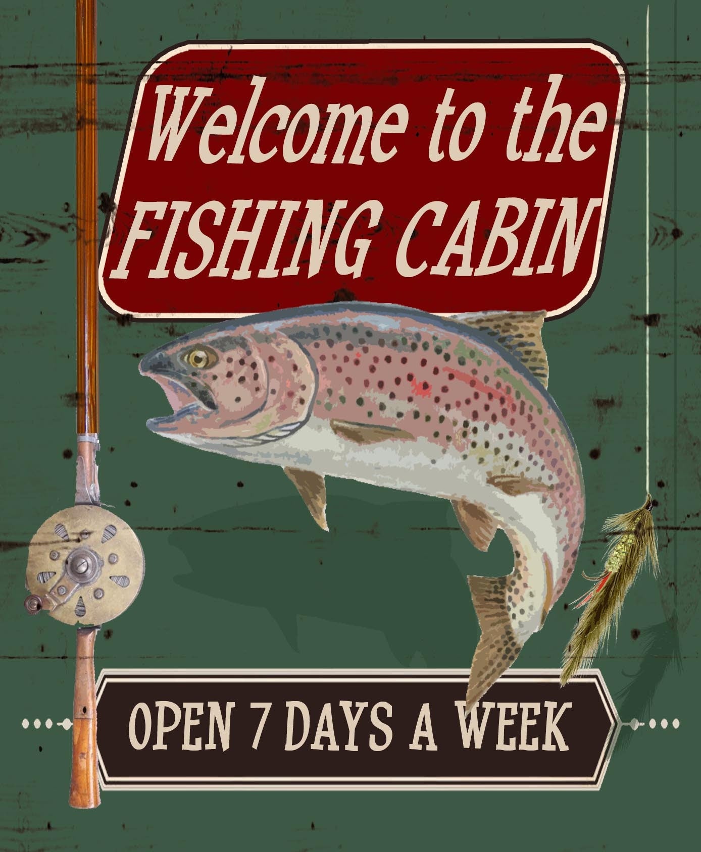 Vintage Fishing Cabin Wooden Signs