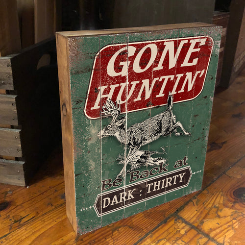 Gone Hunting wooden box sign