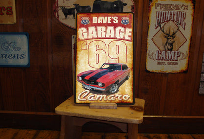 Vintage Tin Metal Sign for Garage. Free Personalization! YOUR Car Included on the Sign.