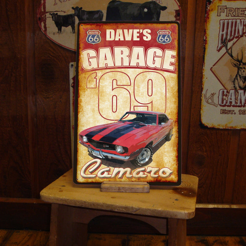 Vintage Tin Metal Sign for Garage. Free Personalization! YOUR Car Included on the Sign.