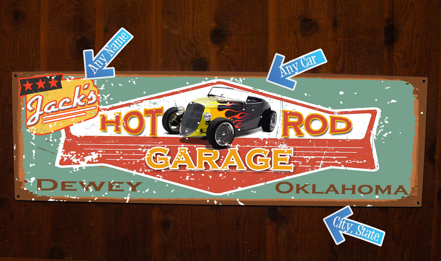 HUGE Custom Vintage Tin Sign - with picture of YOUR Car!!!