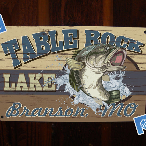Custom Lake sign with bass, personalized tin sign