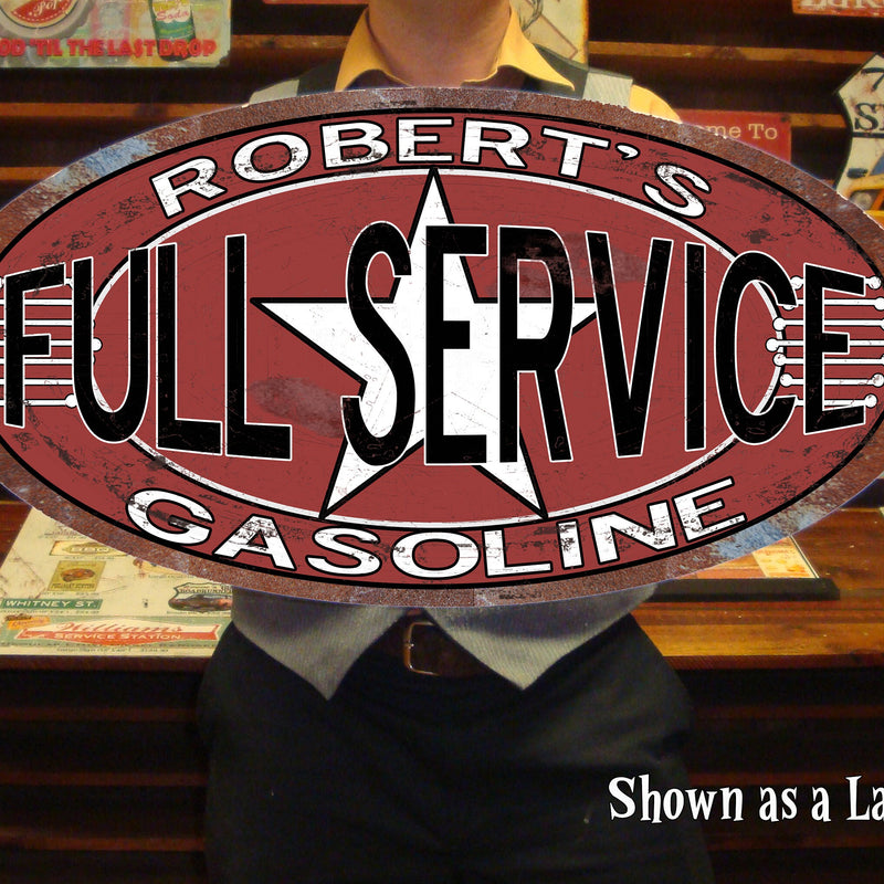 Vintage, Full Service Gasoline Tin Sign - Personalized