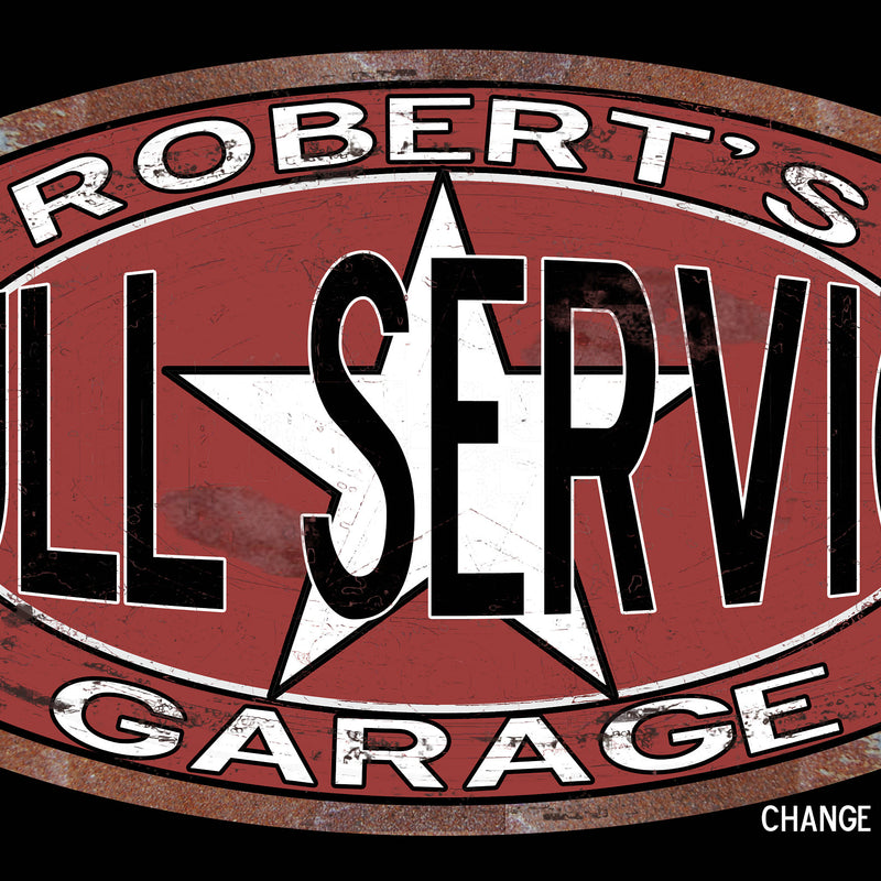 Vintage, Full Service Gasoline Tin Sign - Personalized