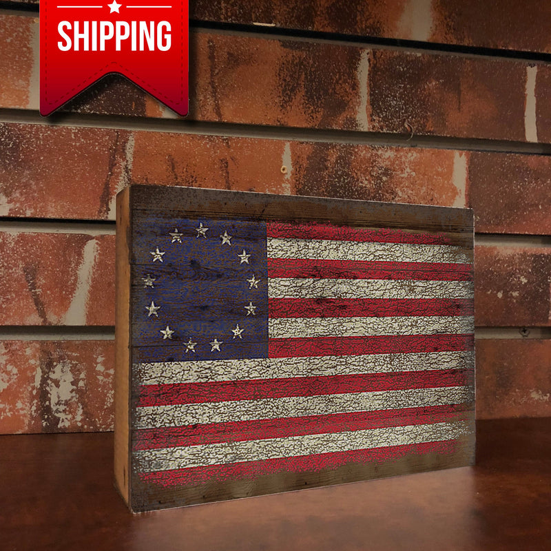 Betsy Ross Flag - Vintage Wood Box Sign