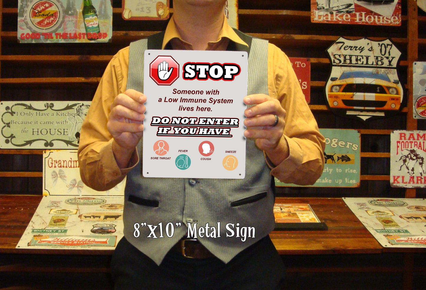 STOP - Low Immune System Sign. Protect the elderly, sick, and those with a low immune system!