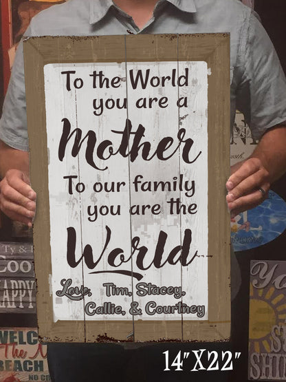 Mother's Day Sign - to our family you are the World.