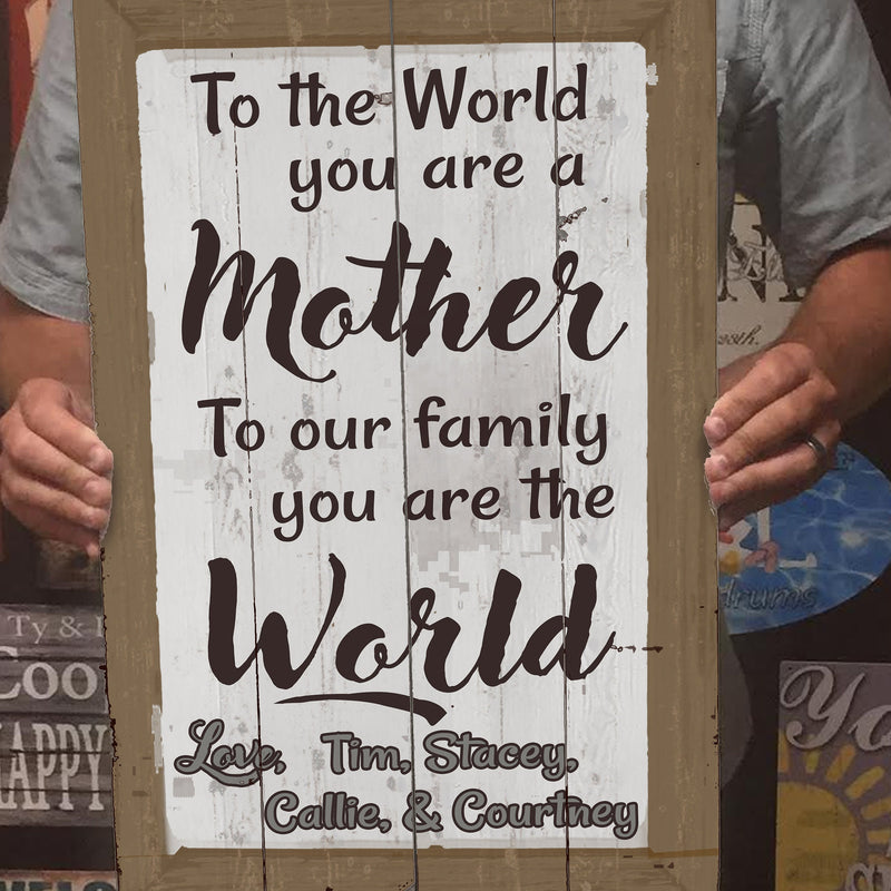 Mother's Day Sign - to our family you are the World.