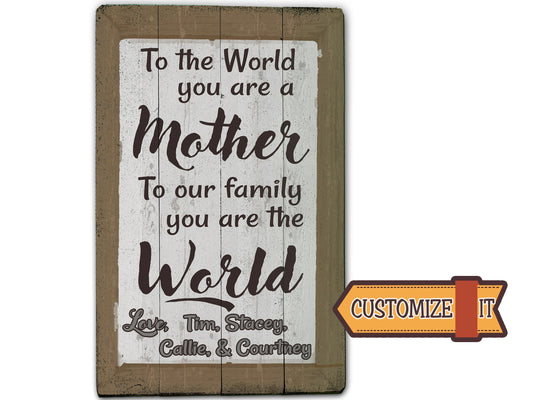 Mother's Day Sign - to our family you are the World.