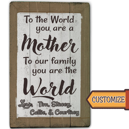 Mother's Day Sign - to our family you are the World.