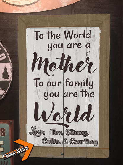 Mother's Day Sign - to our family you are the World.