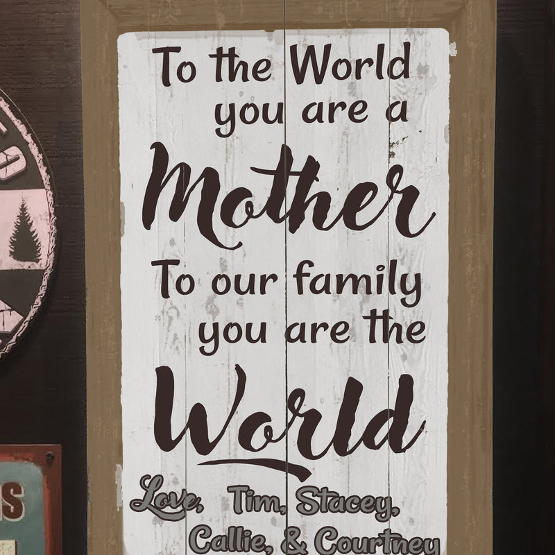 Mother's Day Sign - to our family you are the World.