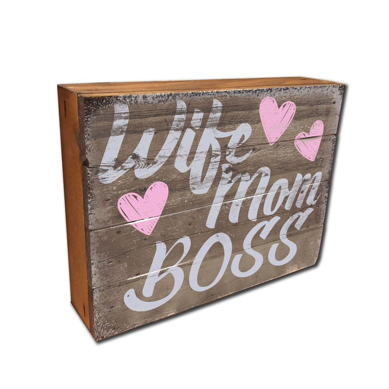 Wife. Mom. Boss - Vintage Wood Box
